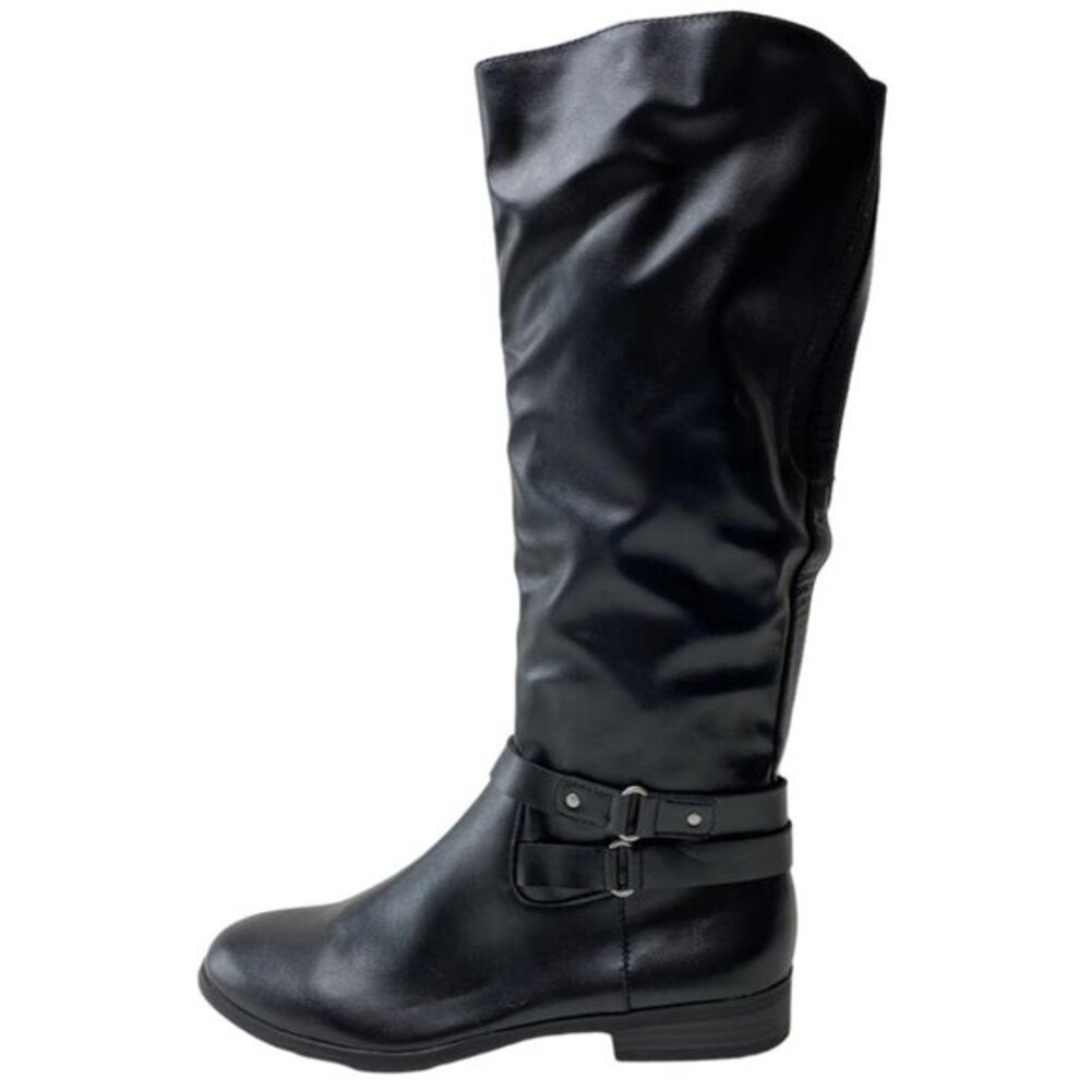 Style & Co Wide Calf‎ Riding Boots Women's 6 Black Faux-Leather Buckle Tall NEW